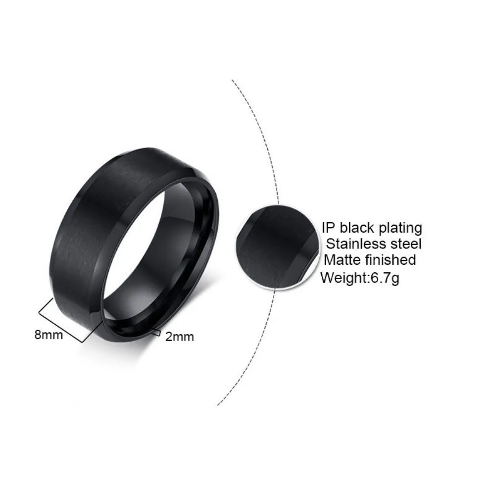 Fashion Charm Jewelry Ring for Men Women Stainless Steel Black Rings Wedding Engagement High Quality Matte Male Accessory - Live Store 4U