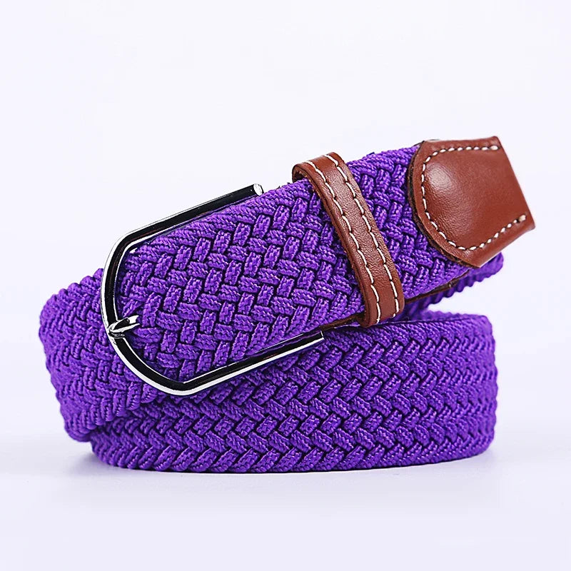 107/120/130cm UNISEX Casual Knitted Pin Buckle Women Belt Woven Canvas Elastic Expandable Braided Stretch Jeans Belts for Men - Live Store 4U