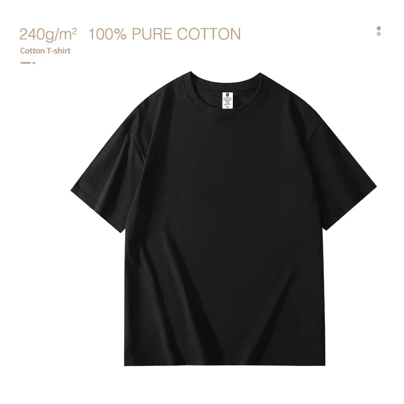 220gsm Heavy Oversized Plain T-Shirt for Men Summer HighQualtity Short Sleeve Tee 100%cotton Solid Color Trendy Casual white Top - Live Store 4U