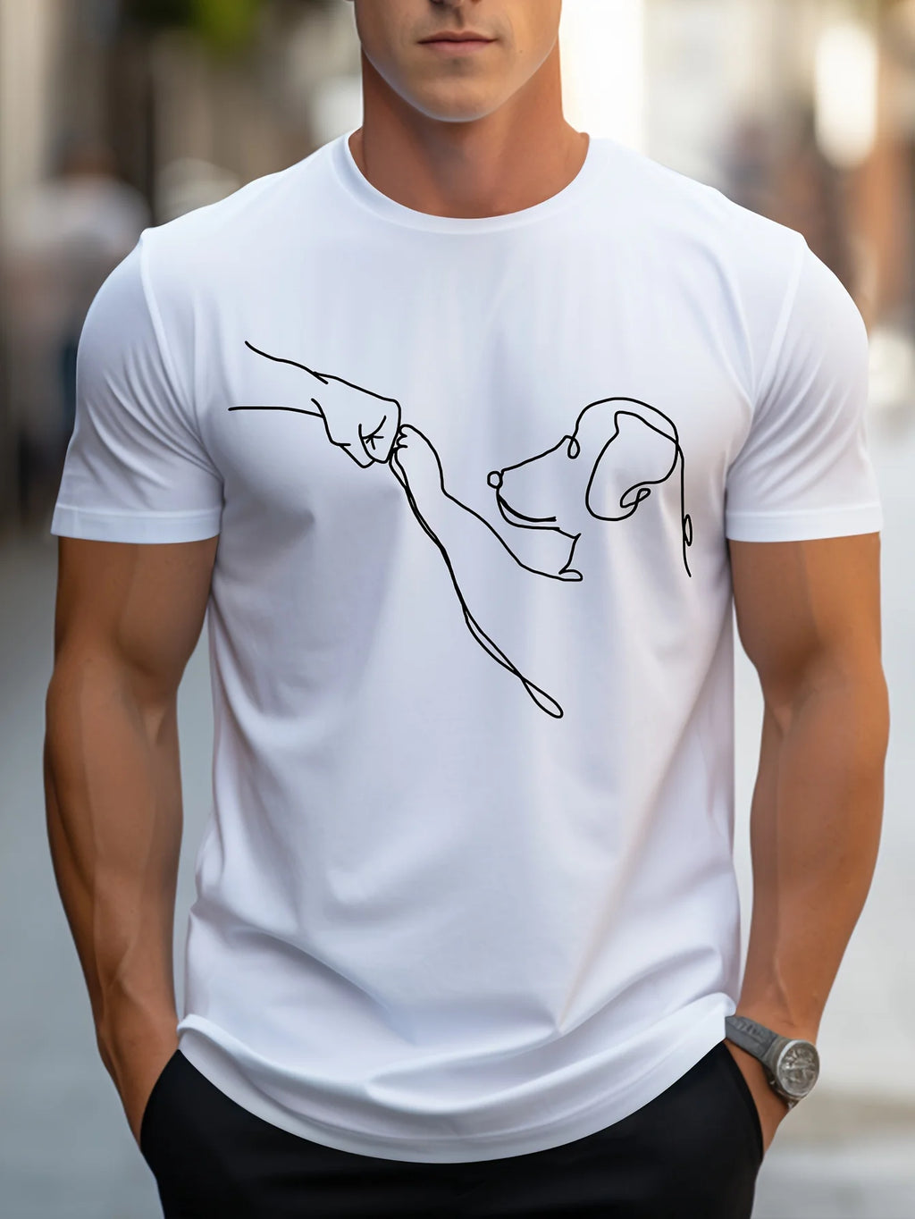 Men's 100% cotton casual sports loose fit Funny Dog First print round neck short sleeved T-shirt top - Live Store 4U