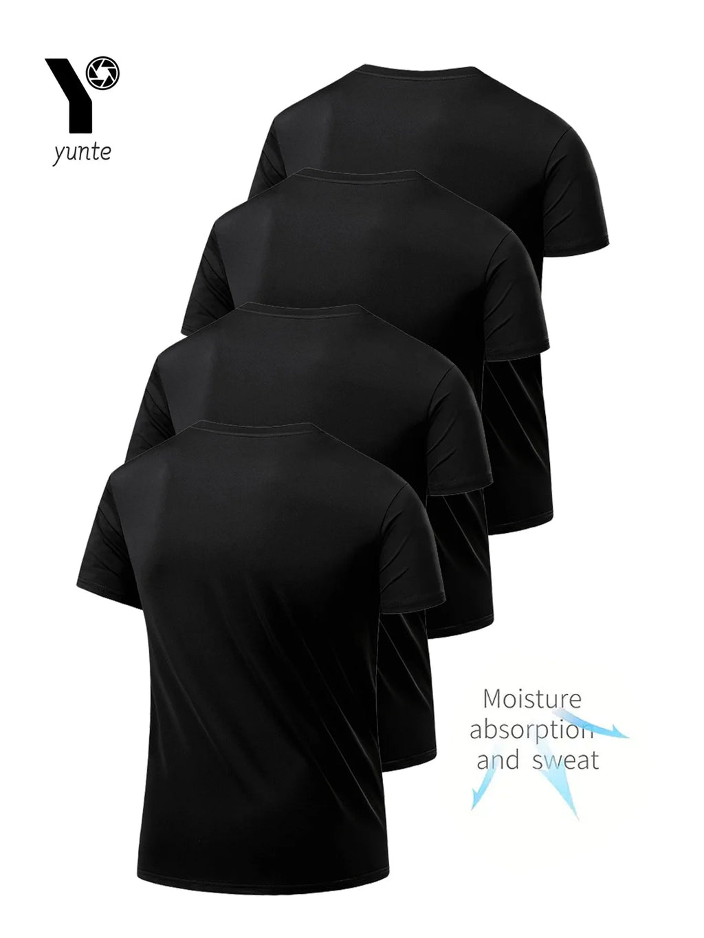 Round Neck T-Shirt 4-Pack Black Ultra-Light Men's Quick Drying Breathable Sweat-Absorbent Shirt Suitable for Fitness Gym and Run - Live Store 4U