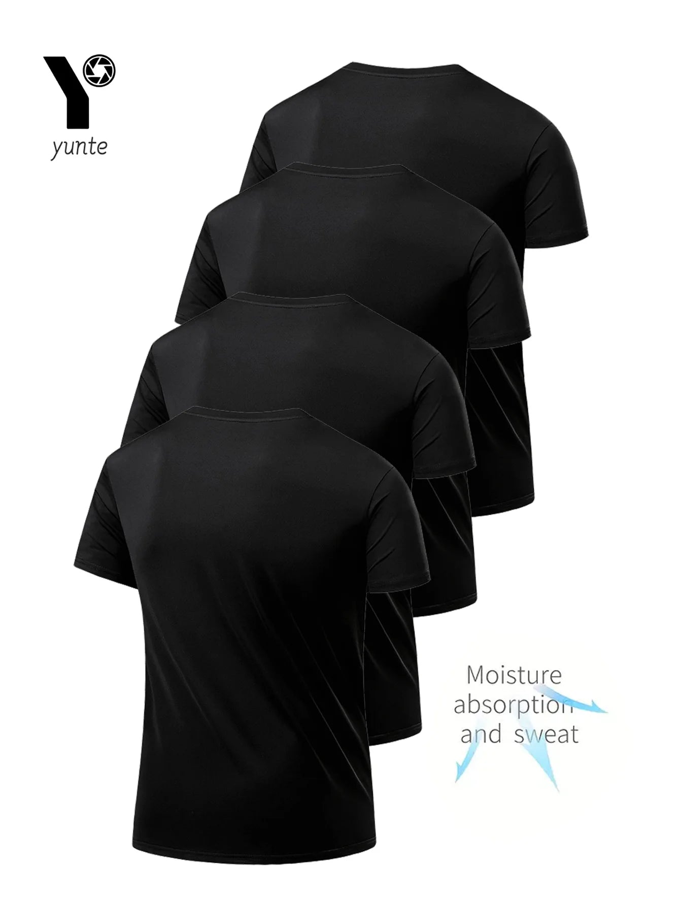 Round Neck T-Shirt 4-Pack Black Ultra-Light Men's Quick Drying Breathable Sweat-Absorbent Shirt Suitable for Fitness Gym and Run - Live Store 4U