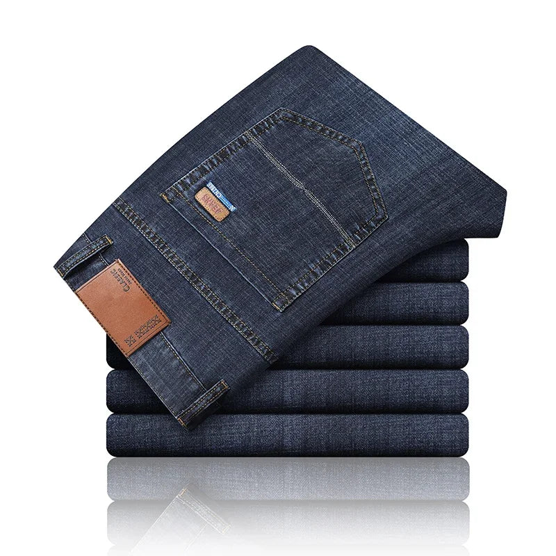 New Ice Silk Thin Denim Jeans For Men Blue Straight Stretch Cotton Pants Business Casual Lightweight Trousers Spring Summer - Live Store 4U