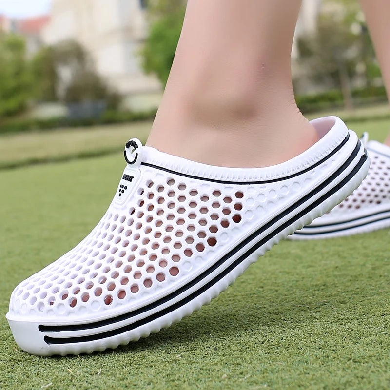 Summer Couple Breathable Half Slippers Men Outdoor Baotou Hole Sandals Beach Flip-flops Men's Casual Flip-flops Platform Sandals