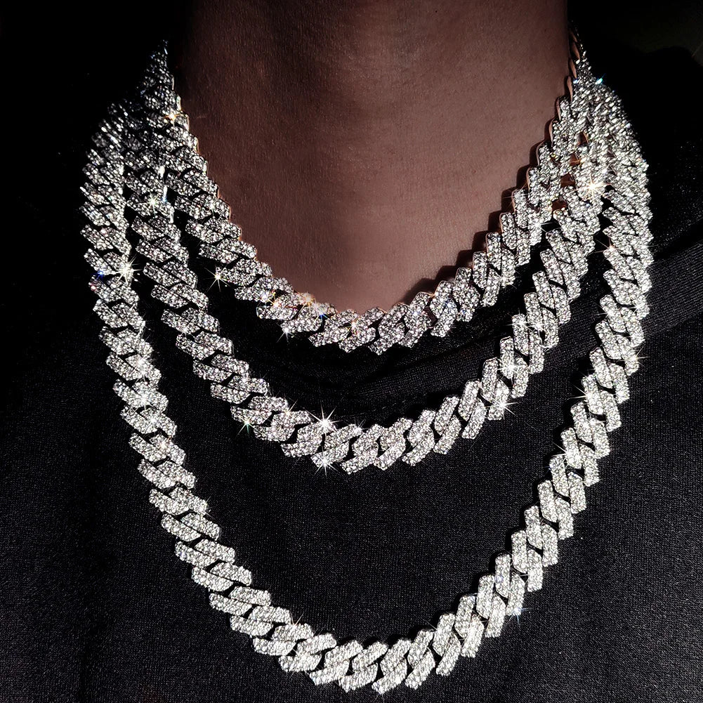 16/18/20/22/24inch Prong Cuban Link Chain for Women Men Iced Out 2 Row Rhinestone Miami Rhombus Hip Hop Cuban Necklaces Jewelry - Live Store 4U