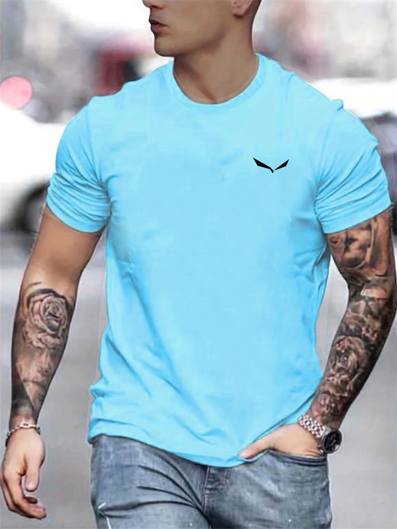 Men's Summer Loose Size 100% Cotton Bird Print Slim Fit Casual Round Neck Short Sleeve T-shirt Top - Live Store 4U