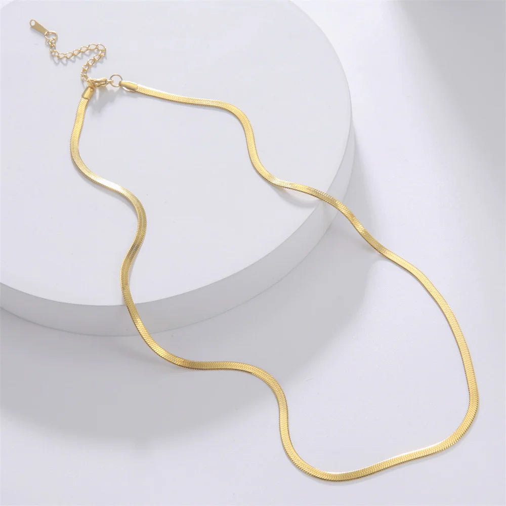 Skyrim Stainless Steel Snake Chain Necklace for Women Men Gold Color Herringbone Choker Neck Chains 2025 Trend Jewelry Gift Hot - Live Store 4U