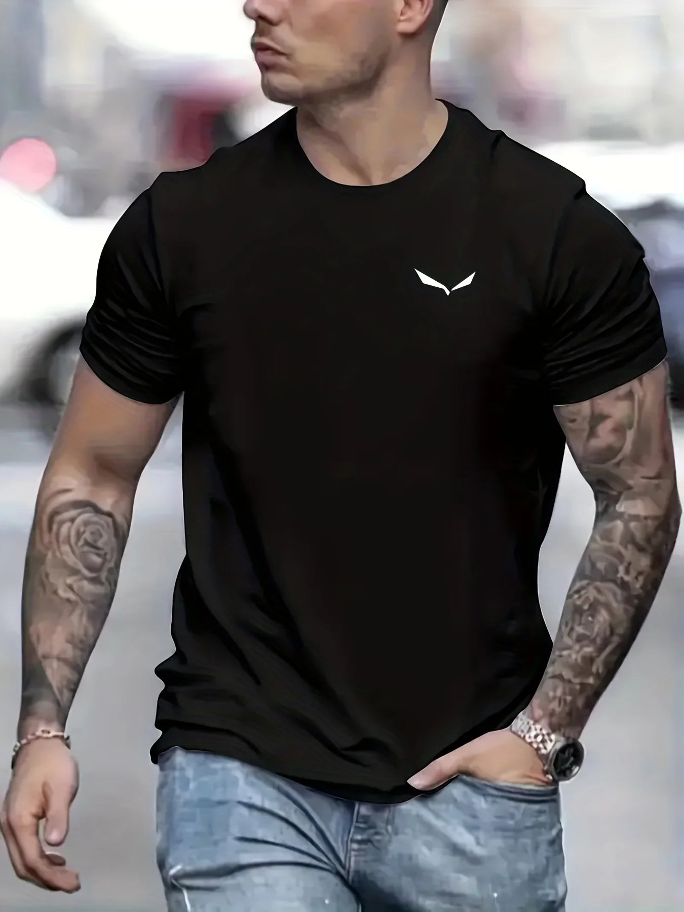 Men's Summer Loose Size 100% Cotton Bird Print Slim Fit Casual Round Neck Short Sleeve T-shirt Top - Live Store 4U