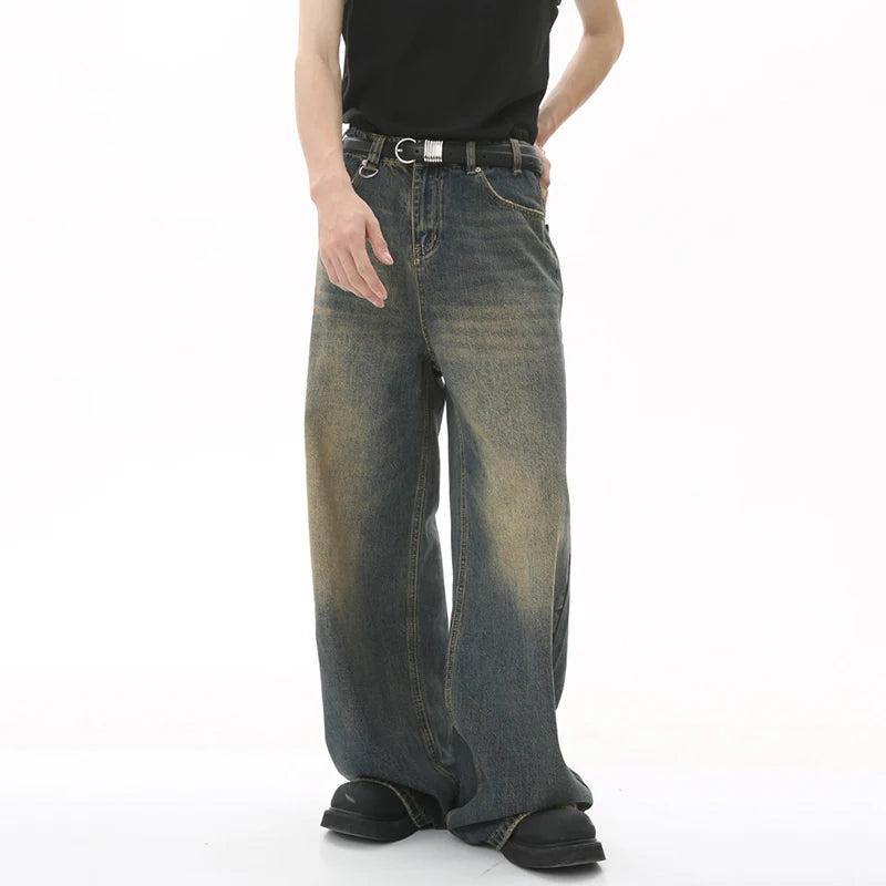 IEFB Summer Men's Denim Pants Old Blue Washed Male Jeans Straight Casual Menwear Loose Wide Leg Trousers New Fashion 9C354 - Live Store 4U