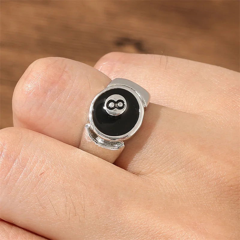 Number 8 Black Pool Billiard Ball Ring for Man, Personality Charm, Cocktail Party Accessories, Eight , - Live Store 4U