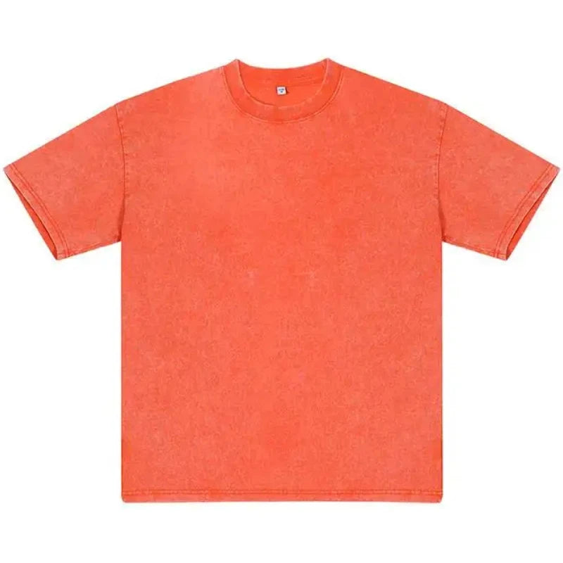 American Style Retro Heavyweight Solid Color Short Sleeved T-shirt Men Women Summer Street Trendy Washed Old Oversized Clothes - Live Store 4U