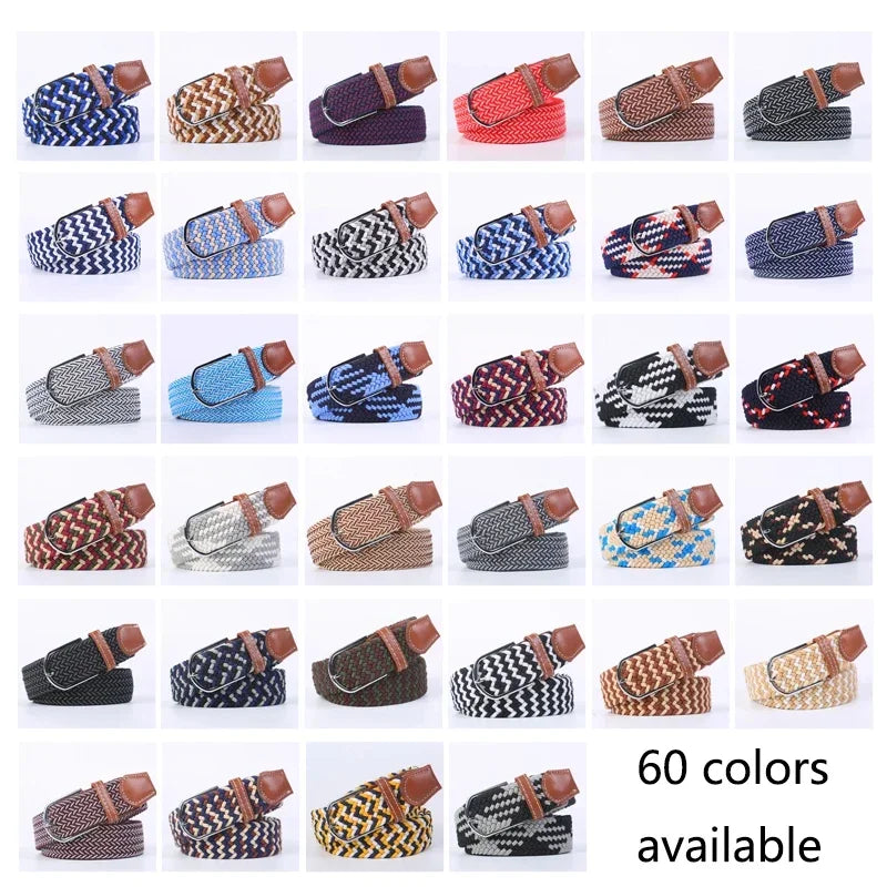 107/120/130cm UNISEX Casual Knitted Pin Buckle Women Belt Woven Canvas Elastic Expandable Braided Stretch Jeans Belts for Men - Live Store 4U