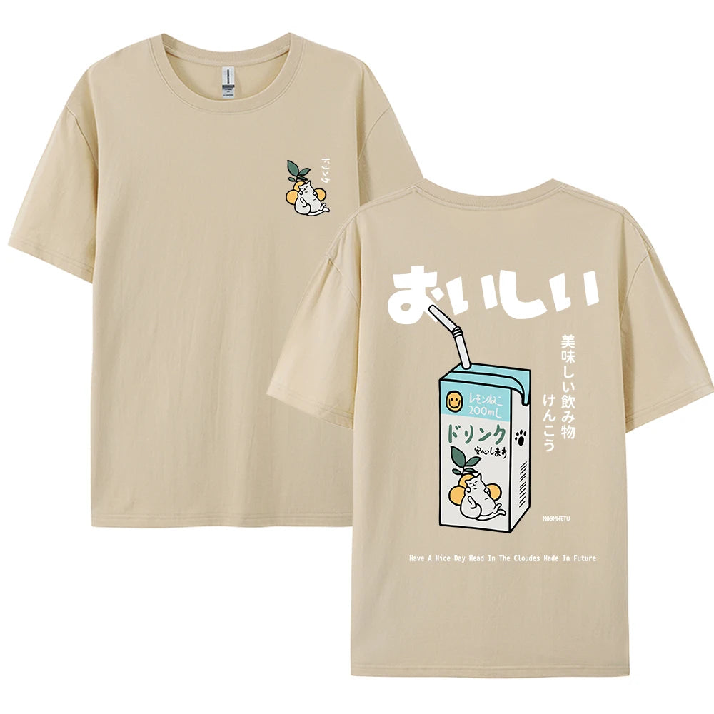 Cute Japanese Cat Print Oversized T-shirt men Women Short Sleeve Loose Casual Tee Shirt Streetwear Tops Cotton Harajuku Clothing - Live Store 4U