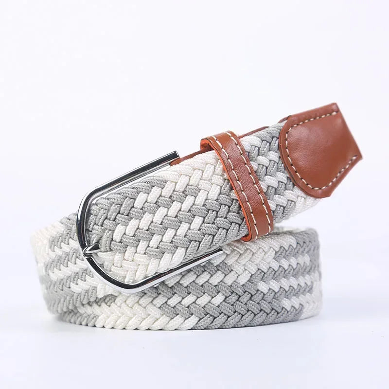 107/120/130cm UNISEX Casual Knitted Pin Buckle Women Belt Woven Canvas Elastic Expandable Braided Stretch Jeans Belts for Men - Live Store 4U