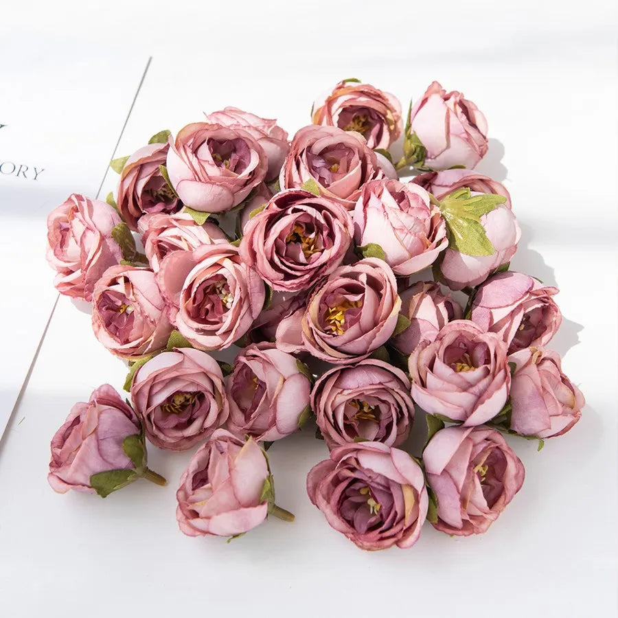 50/100Pcs Silk Tea Bud Roses Home Wedding Christmas Decoration Bridal Accessory Outdoor Garland Diy Scrapbook Artificial Flowers