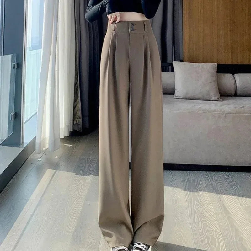 Elegant Wide Leg Pants Women Korean Style High Waist Black Baggy Pants Office Ladies Fashion Loose Suit Trousers Streetwear - Live Store 4U