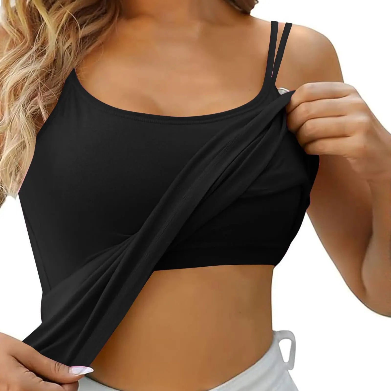 Padded Bra Tank Top Women Modal Spaghetti Solid Cami Top Vest Female Adjustable Camisole With Built In Bra Fitness Clothing - Live Store 4U
