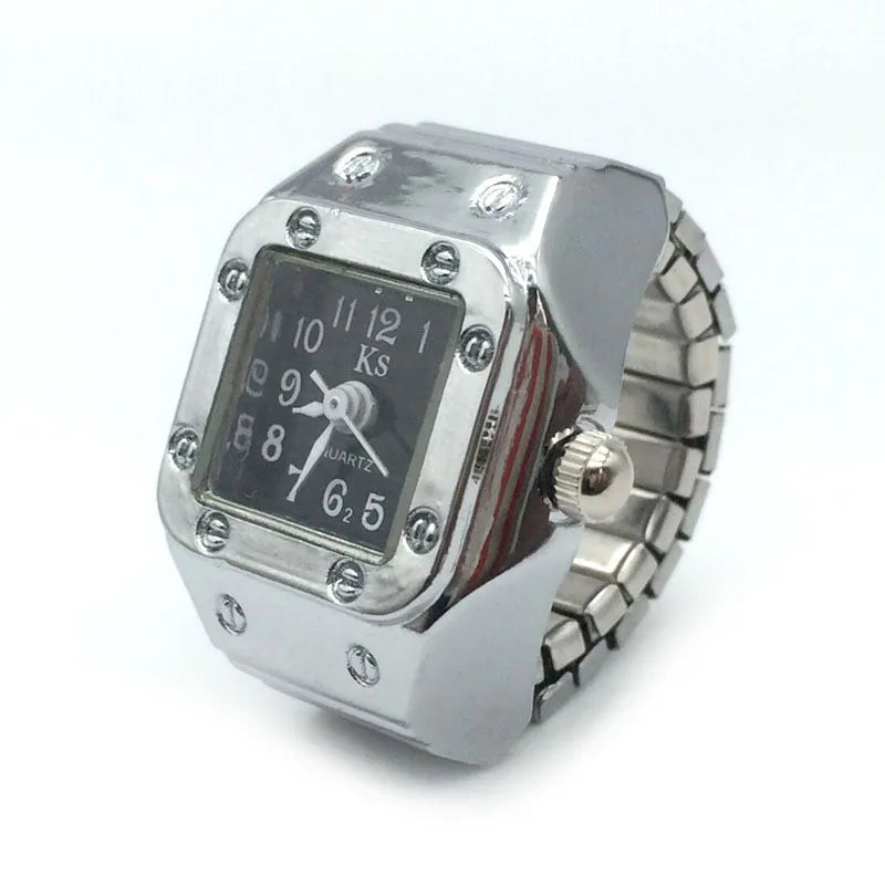 Vintage Punk Finger Watch Mini Elastic Strap Alloy Watches Couple Rings Jewelry Clock Retro Roman Quartz Watch Rings Women Men - Live Store 4U