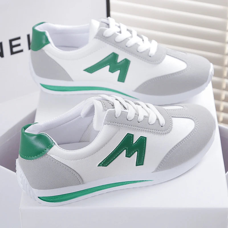 New 2024 Women Casual Walking Shoes Summer Flat Lace Up Leather High Quality Sneakers Fashion Flat-Bottomed Female Gump Sneakers