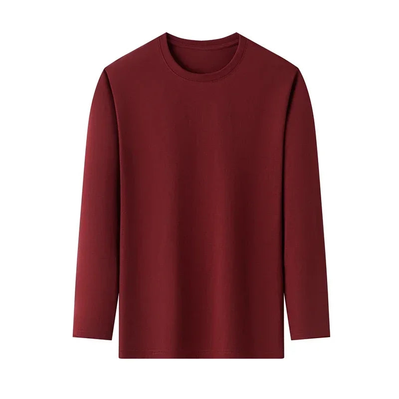 Men's Solid Color Round Neck Cotton Long Sleeved T-shirt Summer Comfortable Top - Live Store 4U