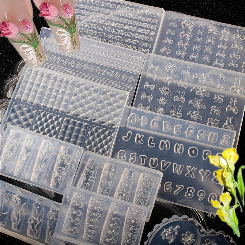 1 Pcs Tulip Sea Shell Jellyfish Goldfish Starfish 3D Acrylic Nail Mold Nail Decorations DIY Silicone Manicure Mold Nail Art Mold