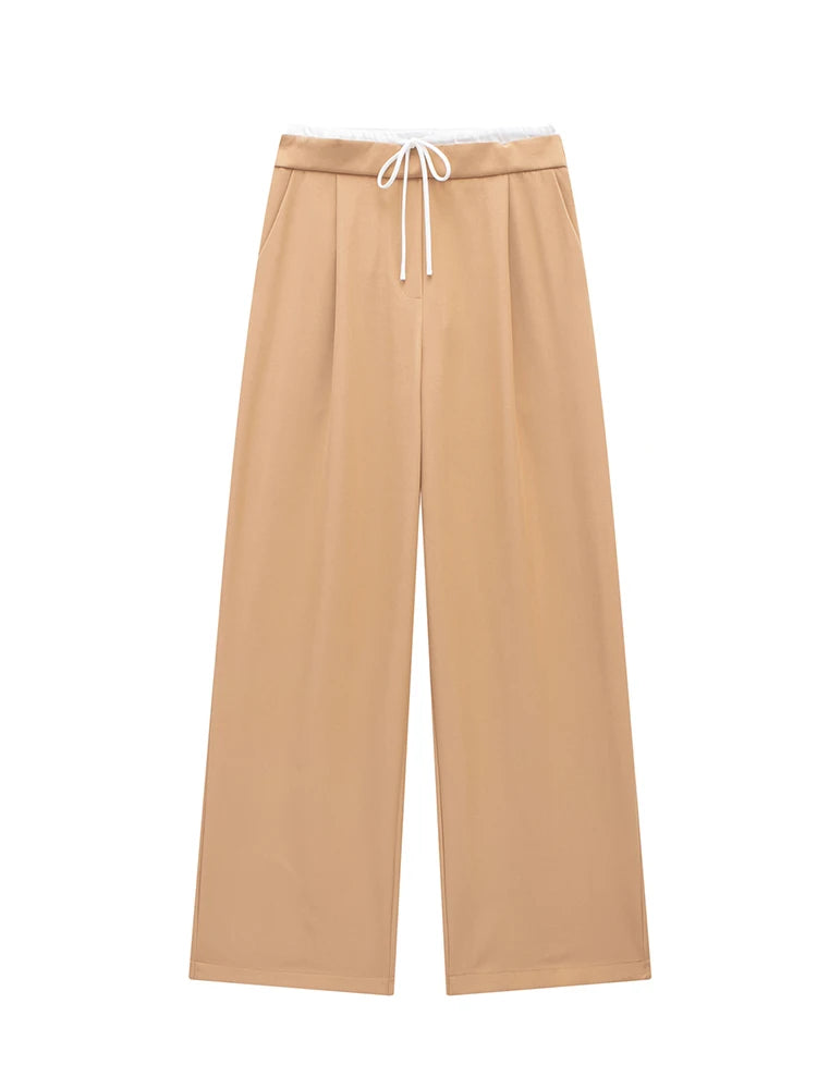 Willshela Women Fashion Solid Lace Up Side Zipper Straight Pants Vintage High Elastic Waist Female Chic Lady Trousers - Live Store 4U