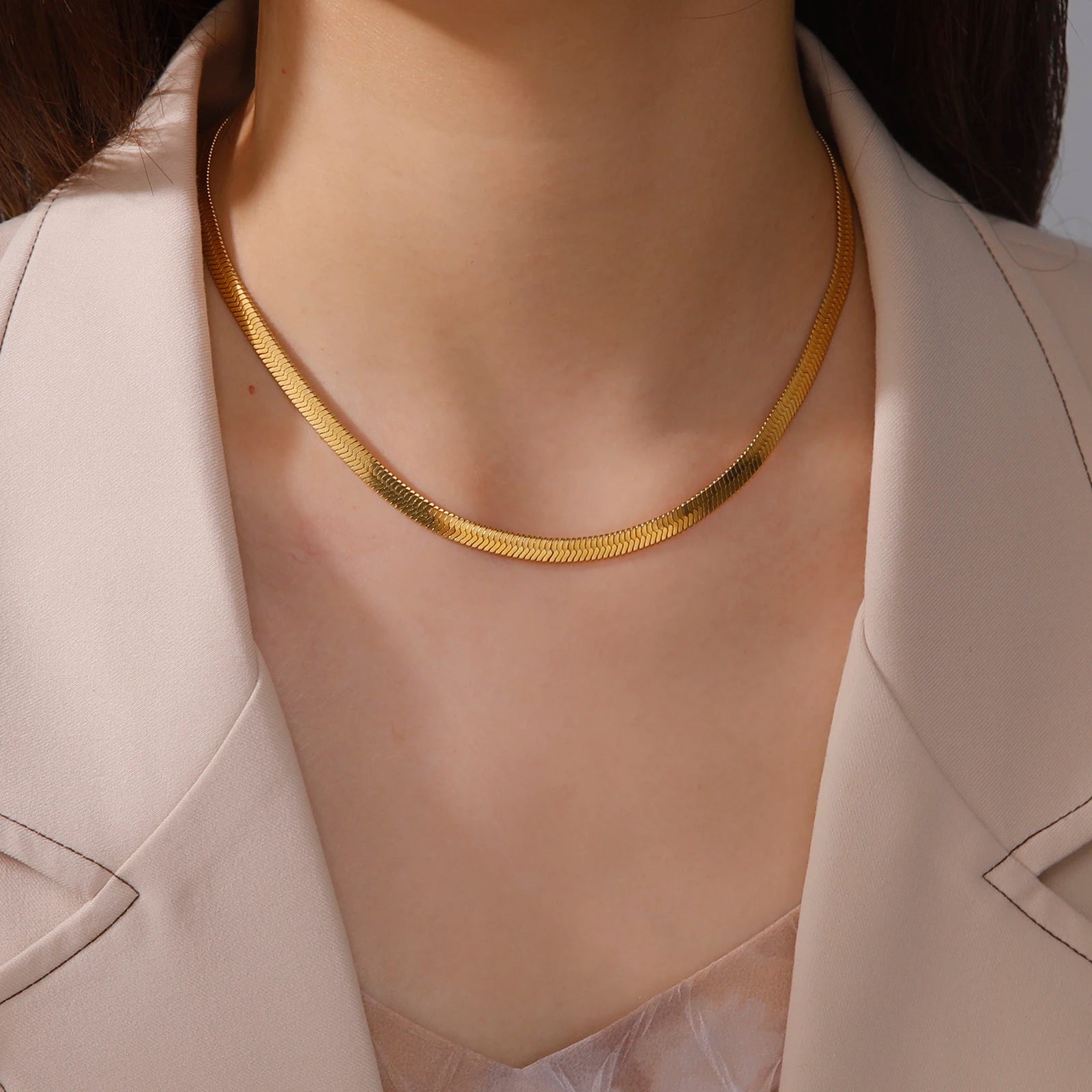 Skyrim Stainless Steel Snake Chain Necklace for Women Men Gold Color Herringbone Choker Neck Chains 2025 Trend Jewelry Gift Hot - Live Store 4U