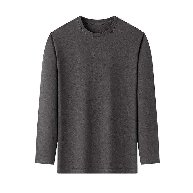 Men's Solid Color Round Neck Cotton Long Sleeved T-shirt Summer Comfortable Top - Live Store 4U