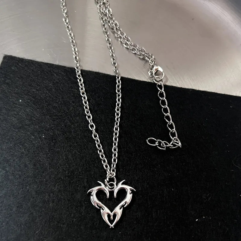 Y2K Flail Fire Heart Teeth Pendant Necklace for Women Men Charm Necklace Grunge Punk Fashion Jewelry ﻿ - Live Store 4U
