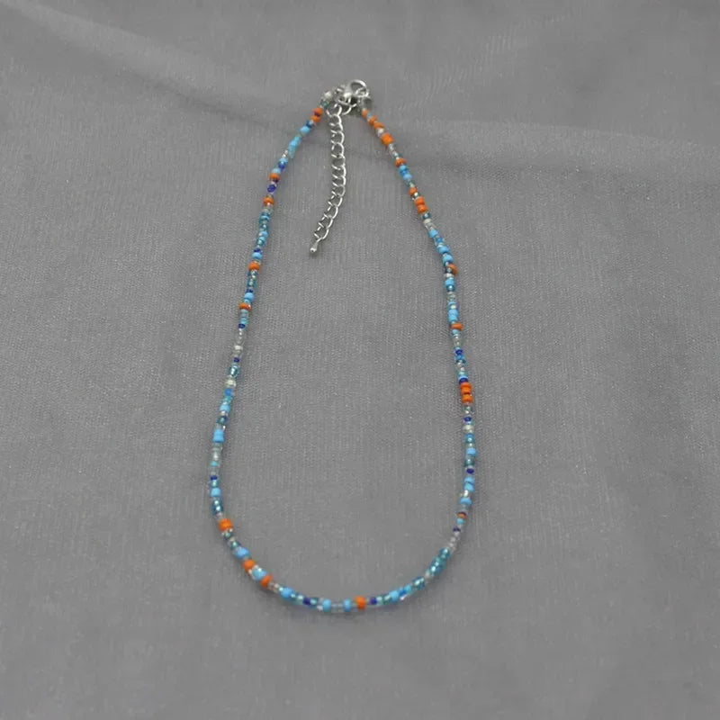 Bohemia Handmade Rainbow Seed Beads Simple Choker Necklace Candy Color Neck Chain Women's Wild Sweet Colorful Collar Jewelry