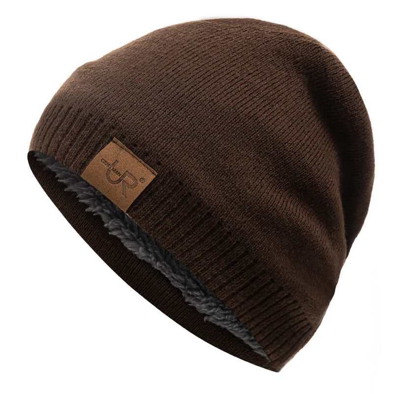 Unisex URGENTMAN Labal Winter Hats Solid Color Knitted Hats For Men And Women Beanie Cap Outdoor Add Fur Lining Warm Sports Hats - Live Store 4U