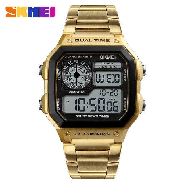SKMEI 1335 Retro SportsDigital Watch for Men Waterproof Chrono Electronic Mens Wristwatches Stainless Steel Clock Reloj Hombre