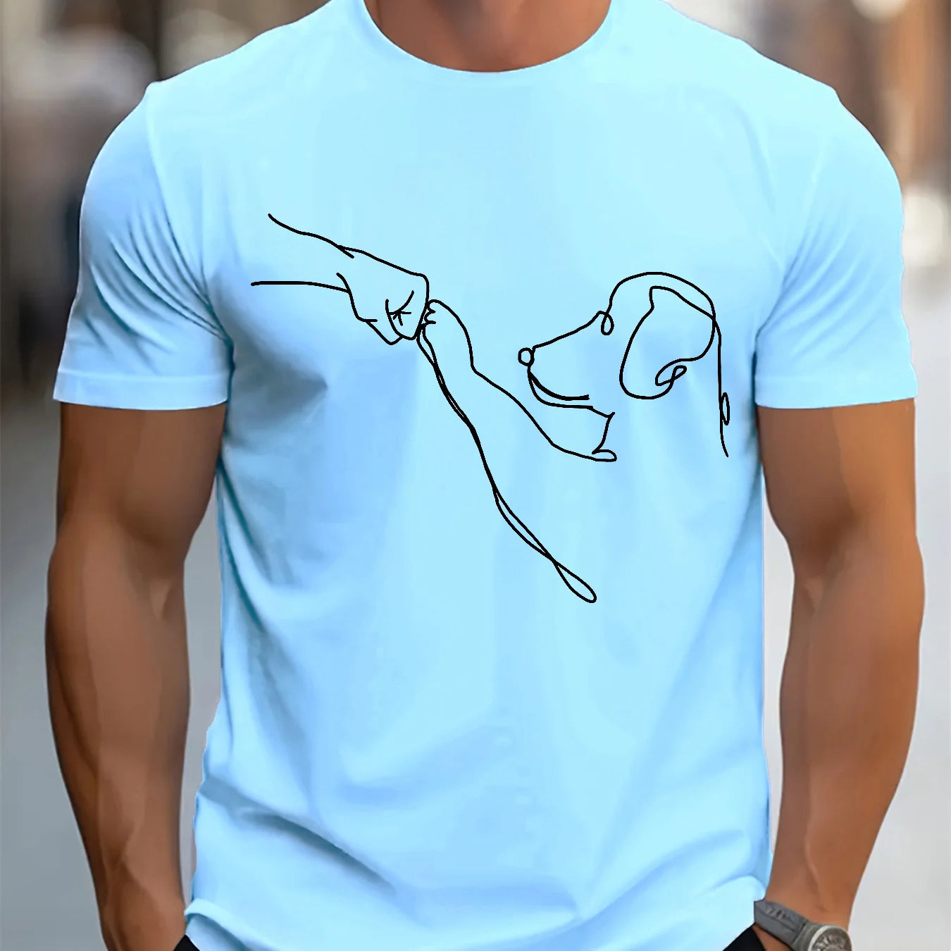 Men's 100% cotton casual sports loose fit Funny Dog First print round neck short sleeved T-shirt top - Live Store 4U