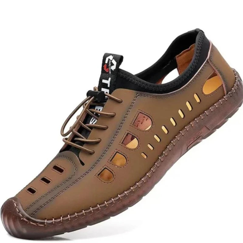 Men's Soft Leather 2024 Summer Men Leather Sandals Breathable Non-slip Cow Tendon Sole Casual Leather Shoes Outdoor Beach Shoes
