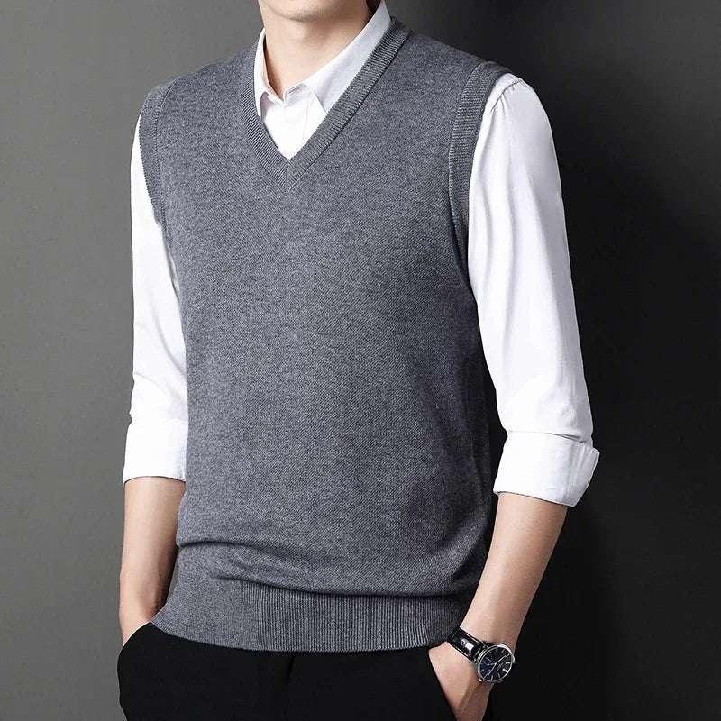 Men's Solid Color Sweater Vest Casual Fashion Warm Top for All Seasons Comfortable Breathable Layering Essential - Live Store 4U