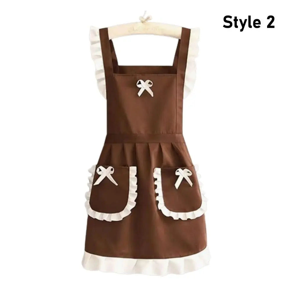 1Pcs New With Waistband Japanese Apron Baking Florist Cross Back Kitchen Cooking Aprons Women Housework Maid Dress Apron