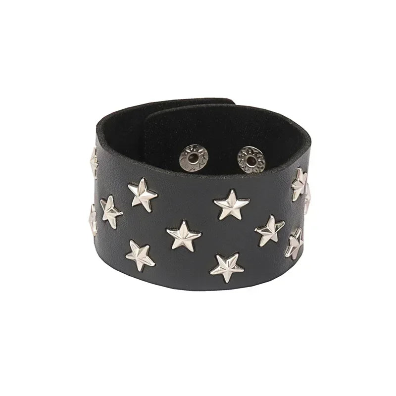 Punk Hip Hop Rock PU Leather Bracelet Unisex Trendy Chain Skull Pentagram Rivet Bracelet Party Jewelry Accessories - Live Store 4U