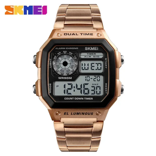 SKMEI 1335 Retro SportsDigital Watch for Men Waterproof Chrono Electronic Mens Wristwatches Stainless Steel Clock Reloj Hombre