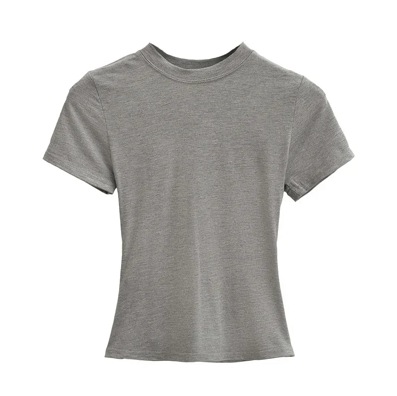 2025 New High Quality Casual T shirt Sexy Slim Short Sleeves Fashion Trend Solid Women Clothing y2k Tops - Live Store 4U