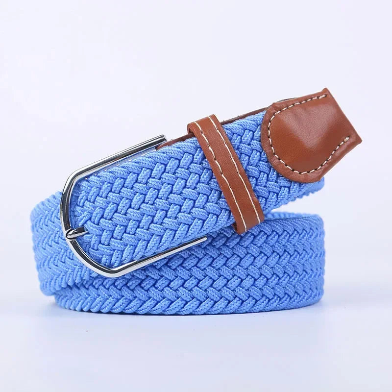 107/120/130cm UNISEX Casual Knitted Pin Buckle Women Belt Woven Canvas Elastic Expandable Braided Stretch Jeans Belts for Men - Live Store 4U