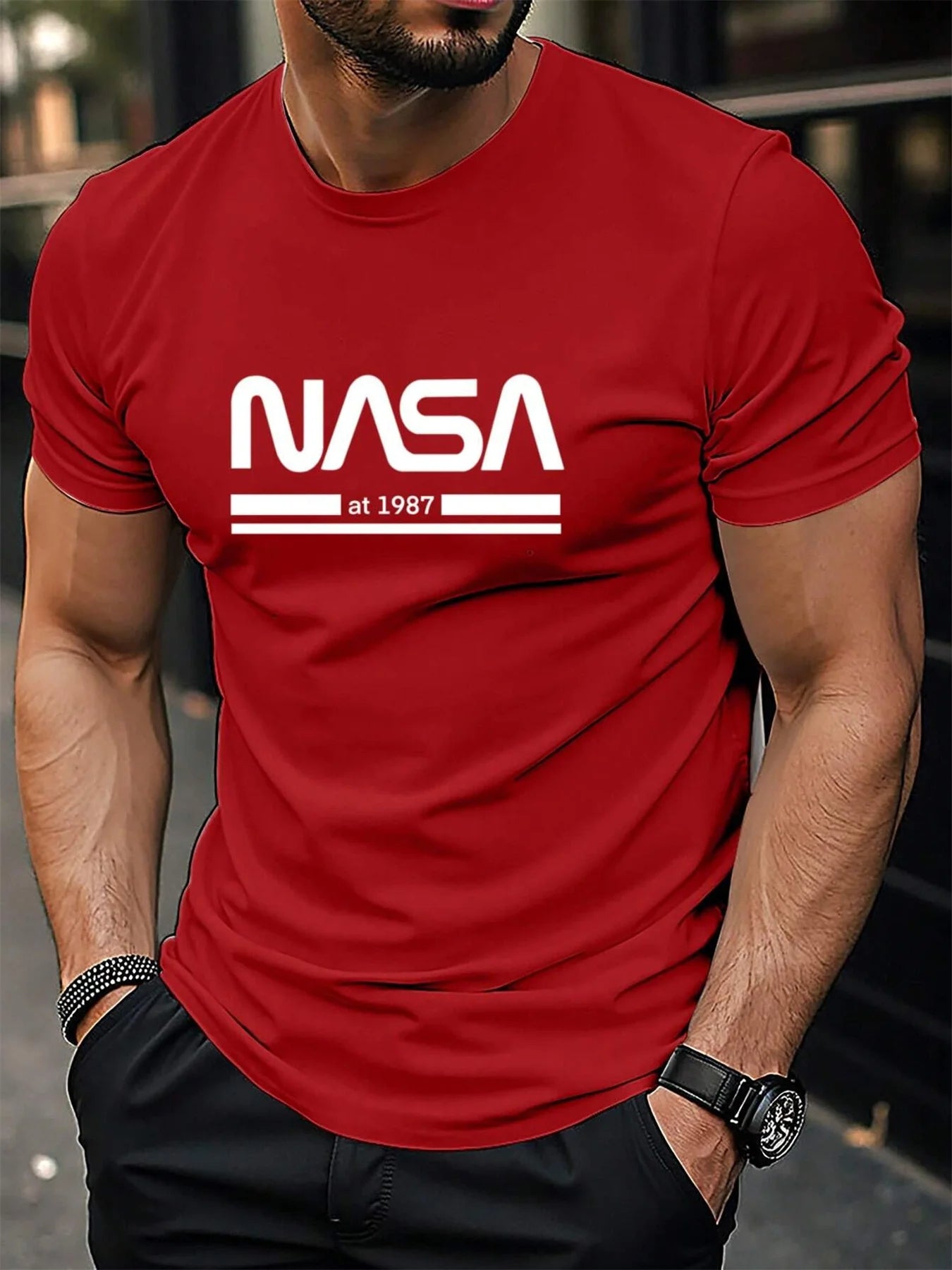 Men's summer 100% cotton fashionable casual loose fit plus size letter pattern printed sports round neck short sleeved T-shirt - Live Store 4U