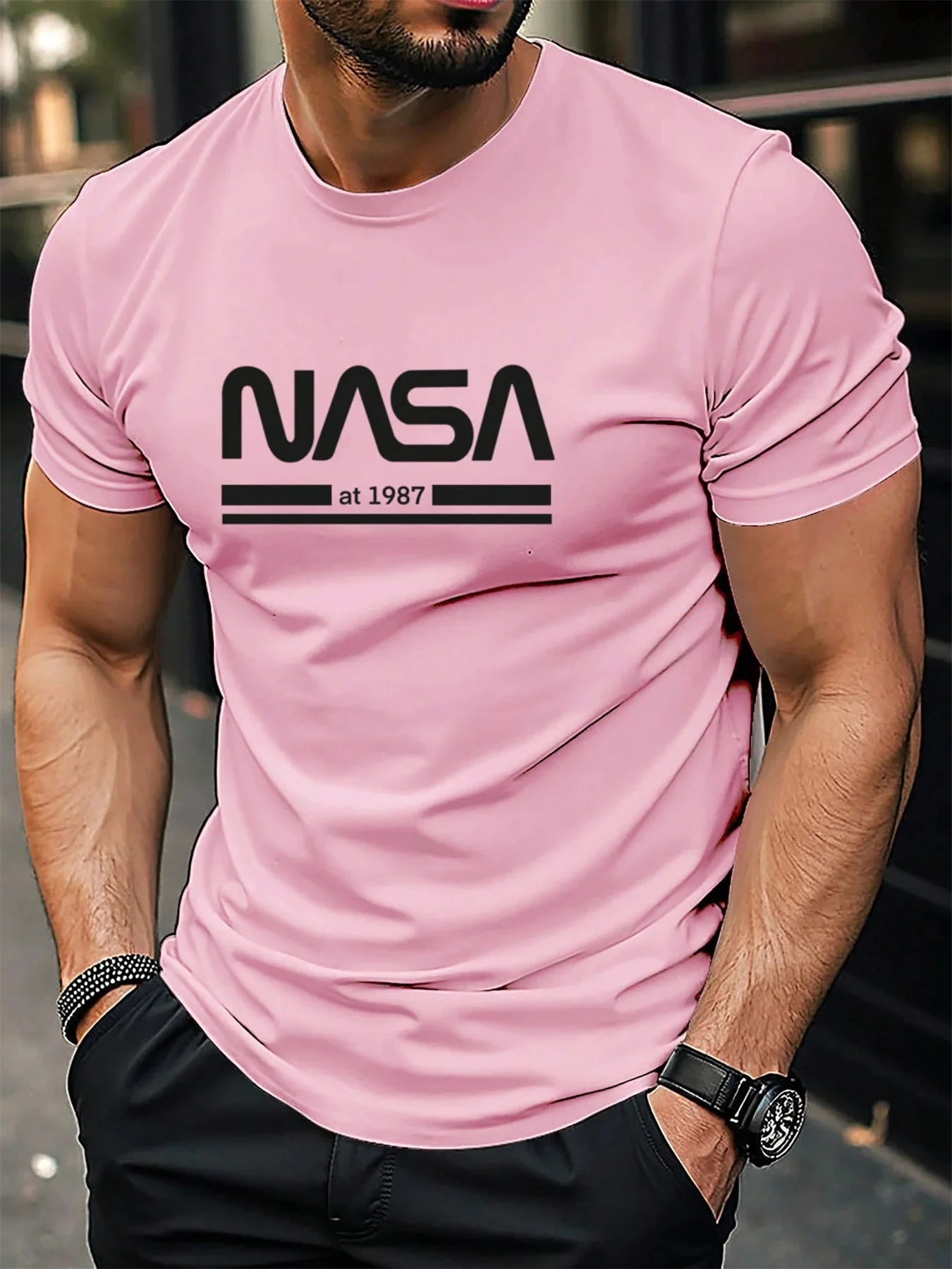 Men's summer 100% cotton fashionable casual loose fit plus size letter pattern printed sports round neck short sleeved T-shirt - Live Store 4U