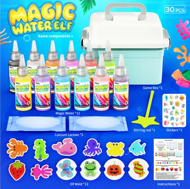 Abifny Magic Water Toy Elf Kit, Aqua Water Fairy Gel 12 Magic Gels Kit 12 Molds Creative Water Pets Squishy Toy DIY STEM for Kid
