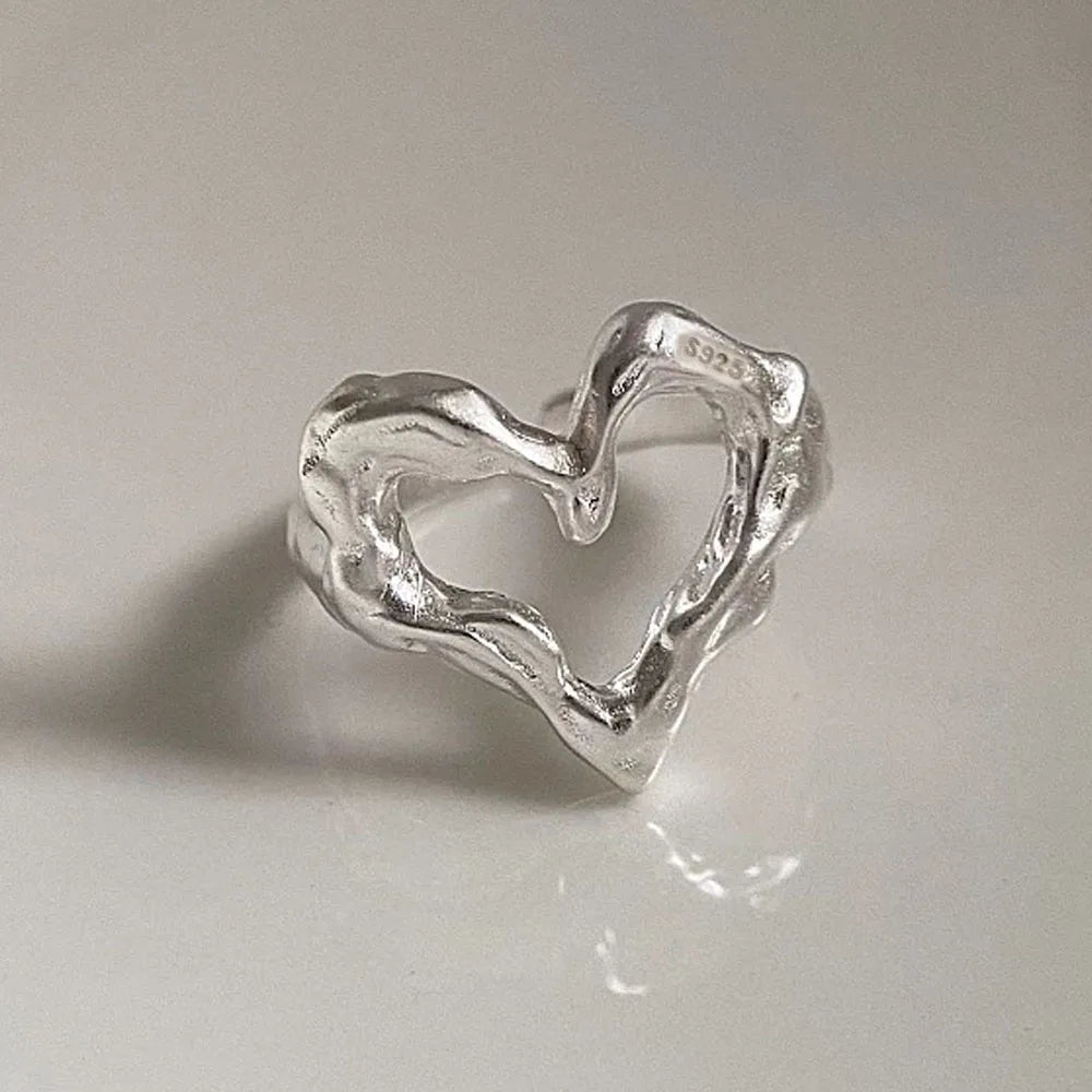 925 Sterling Silver Rings for Women Men Couple Minimalist Handmade Simple Heart Ring Party Jewelry Gift Prevent Allergy - Live Store 4U