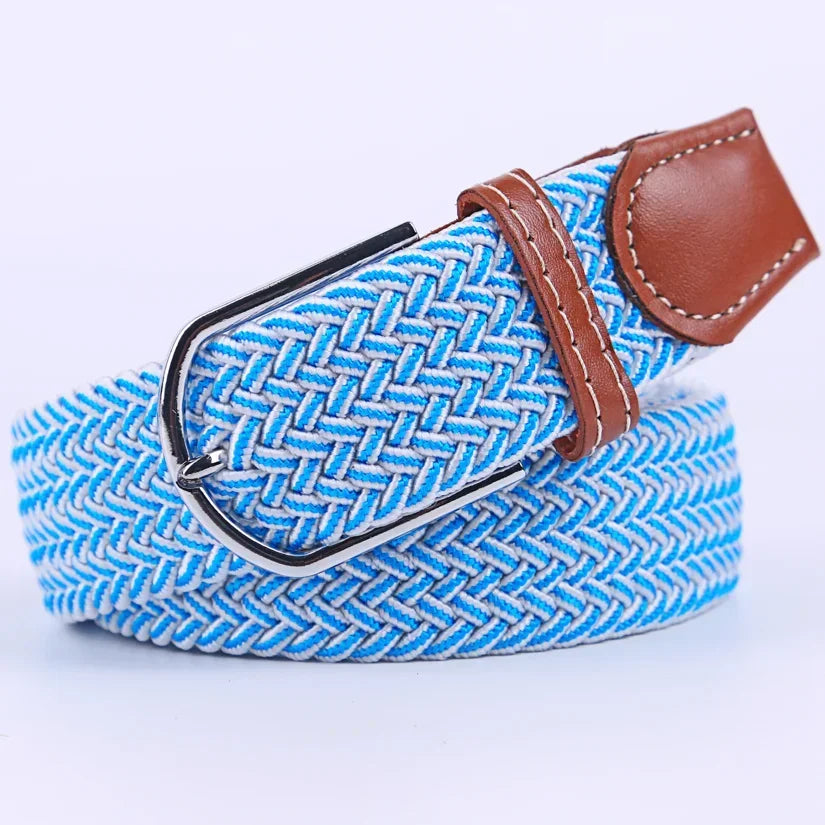 107/120/130cm UNISEX Casual Knitted Pin Buckle Women Belt Woven Canvas Elastic Expandable Braided Stretch Jeans Belts for Men - Live Store 4U