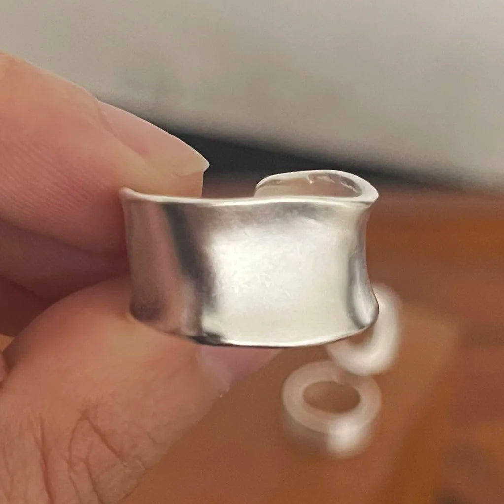 925 Sterling Silver Rings for Women Couple Minimalist Handmade Simple Wide Moon Ring Set Party Jewelry Gift Prevent Allergy - Live Store 4U