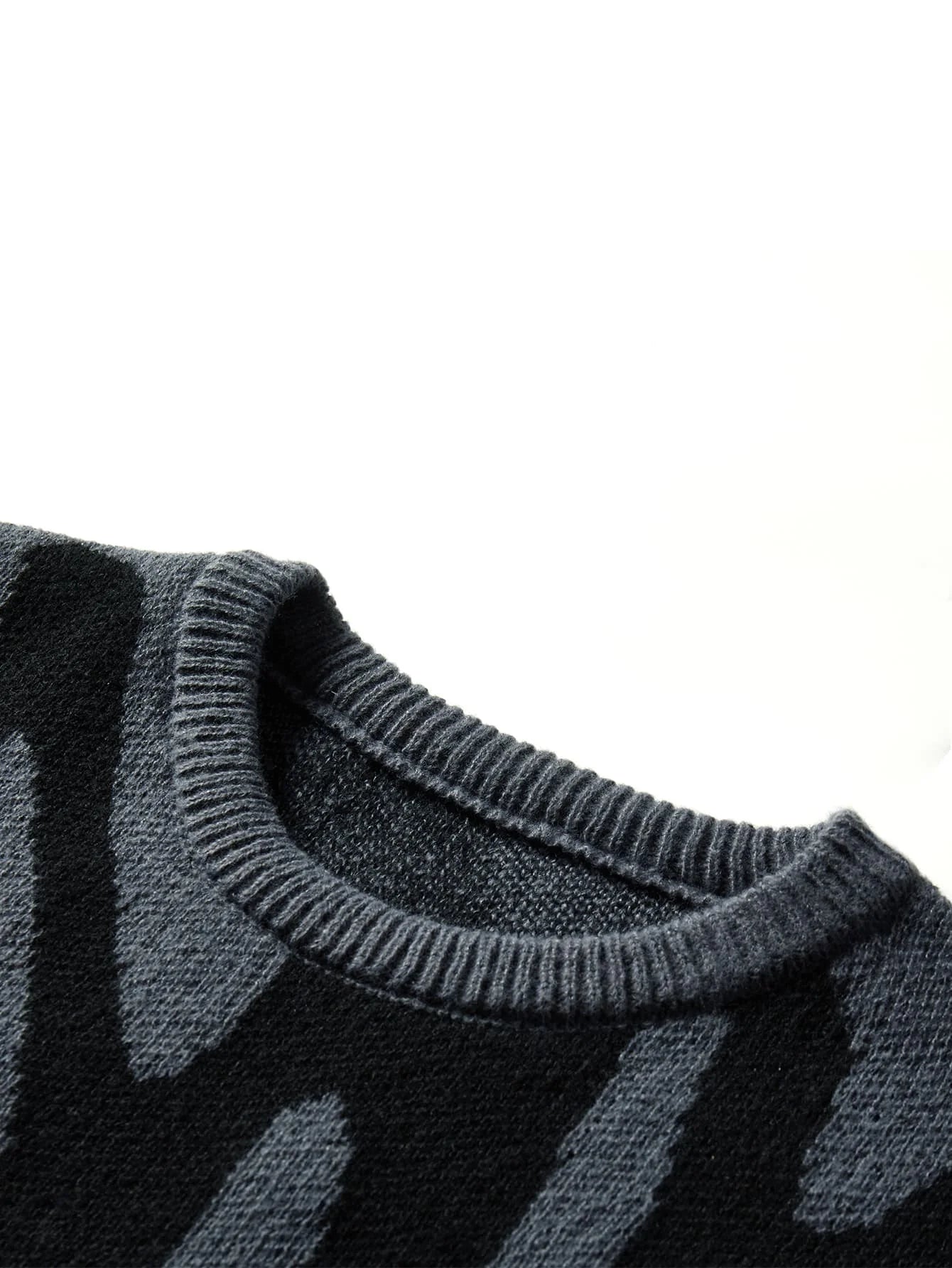 New Popular Autumn Winter Irregular Jacquard Pattern Pullover Sweater Casual Round Neck Contrast Color Knitted Men's Pullover - Live Store 4U