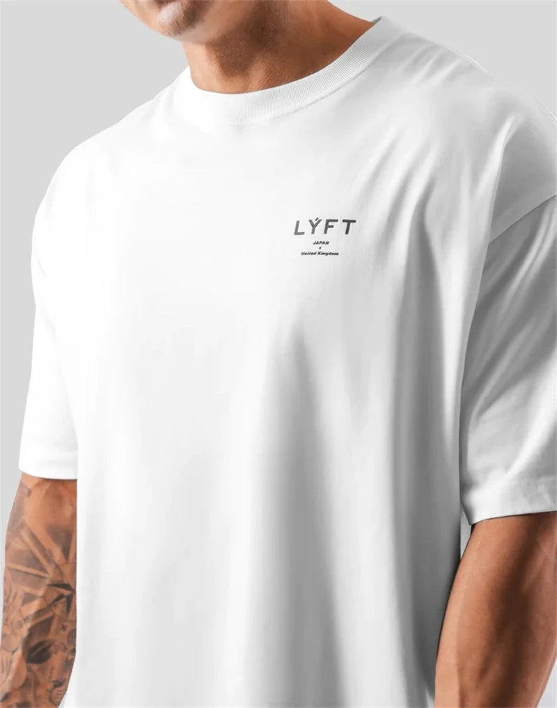 ONE POINT LYFT Print Big T Shirt Men Running Sport Gym Fitness Training Oversized 100% Cotton T-shirt Mens Bodybuilding Tee Tops - Live Store 4U