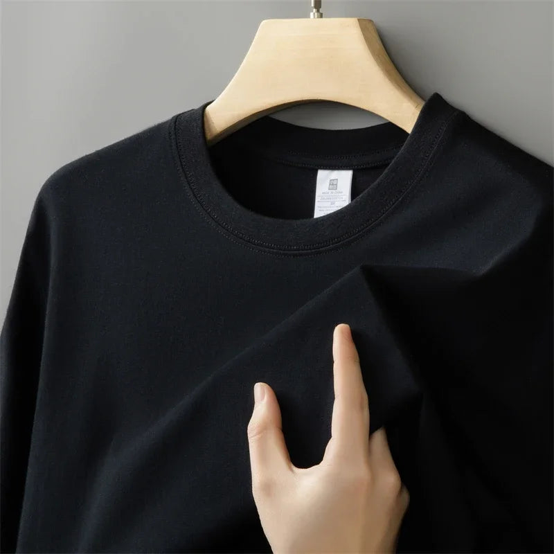 230g Men's Oversized Thick Round Neck T-shirt Summer Short Sleeved T-shirt Pure Cotton Solid Color Top Casual Versatile T-shirt - Live Store 4U