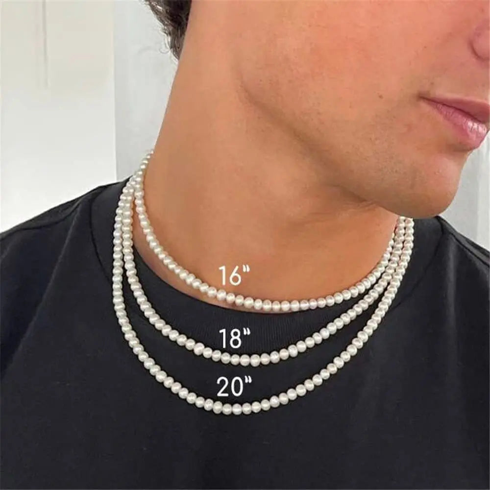 Cool Artificial White Pearl Necklace 1 Pcs Choker Beaded Chain for Men and Women Fashion Jewelry Gift - Live Store 4U